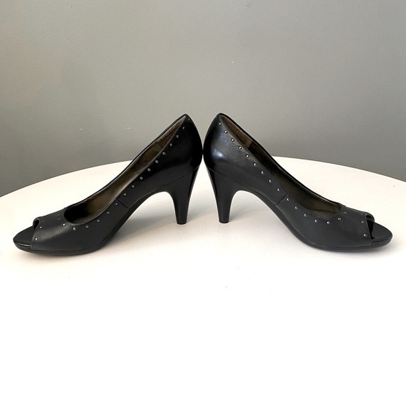 Kenneth Cole Black Studded Leather Peep-Toe Pumps - Picture 7 of 12